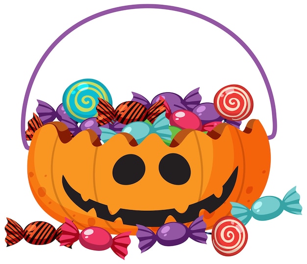 Ein halloween-kürbiskorb mit süßigkeiten