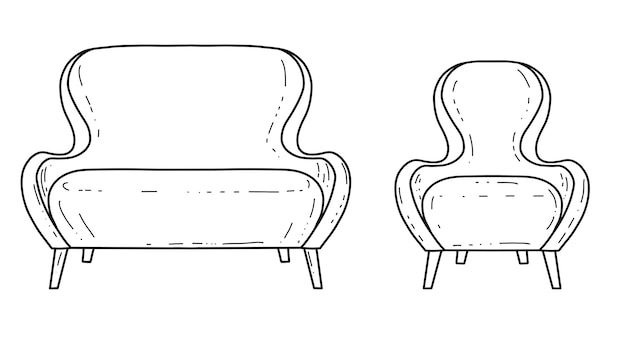 Ein handbemaltes polstersofa mit einem jugendstilstuhl im doodle-stil ist ein element des interieurs.