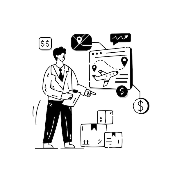 Ein handgezeichneter Vektor der Online-Logistik