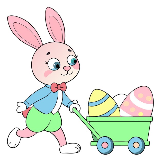 ein Hase mit einem Wagen, auf dem steht Hase