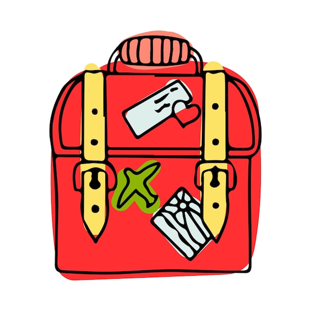 Ein heller koffer für reisen handgepäck tasche unterhaltung in ein anderes land vektorillustration auf weißem hintergrund im doodle-stil