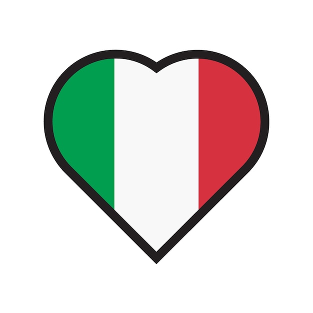 Italienische flagge herzförmiges handgezeichnetes logo künstlerische flagge  italiens in form von herz schwarzer tinte