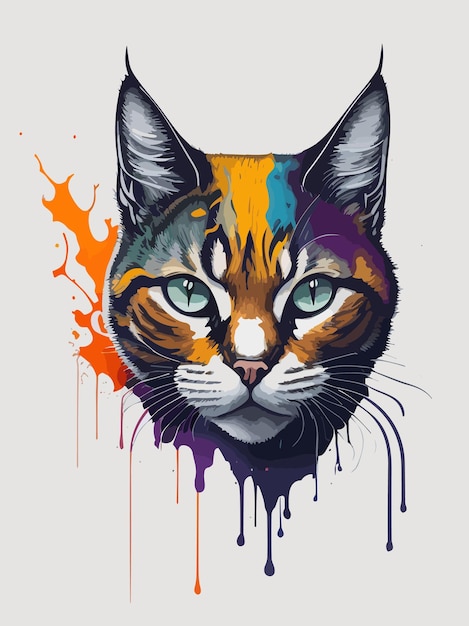 ein hyperrealistisches Gemälde eines farbenfrohen Aquarell-Kunstzeichnungsvektors einer niedlichen Katze