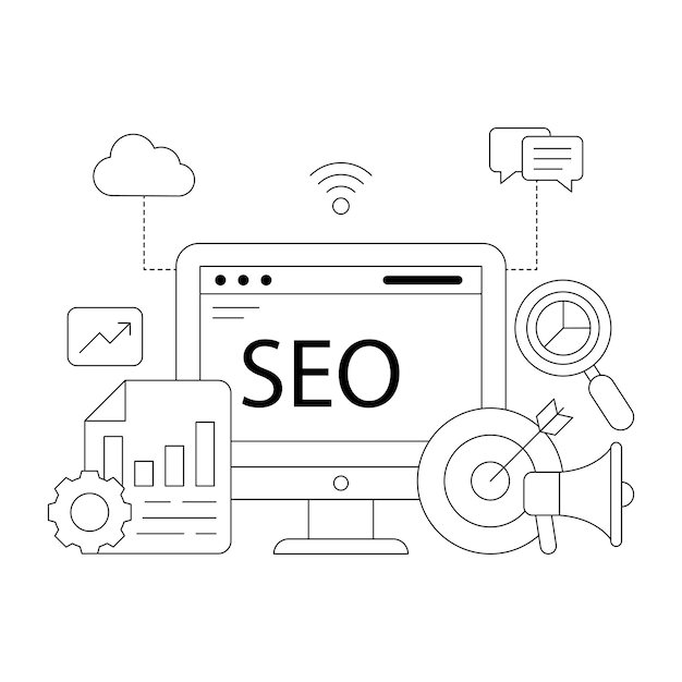 Vektor ein illustrationsdesign von seo im linearen stil