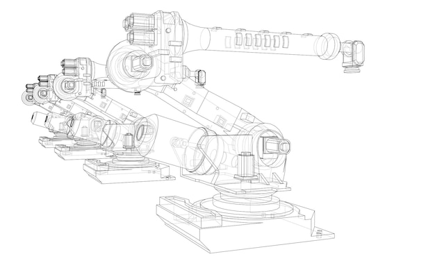 Ein Industrieroboter Manipulatoren. Blaupausen-Stil. Vektor-Rendering vom 3D-Modell