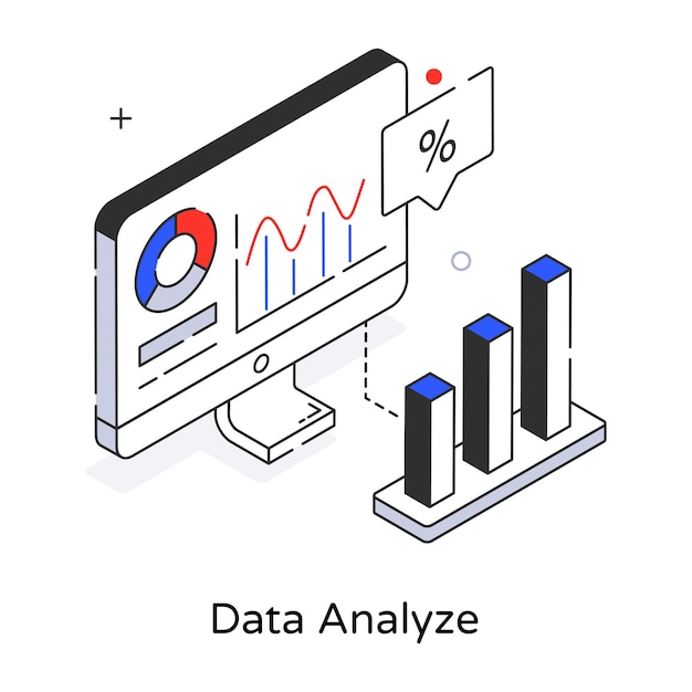 Ein isometrisches symbol der datenanalyse ist bereit für die digitale nutzung