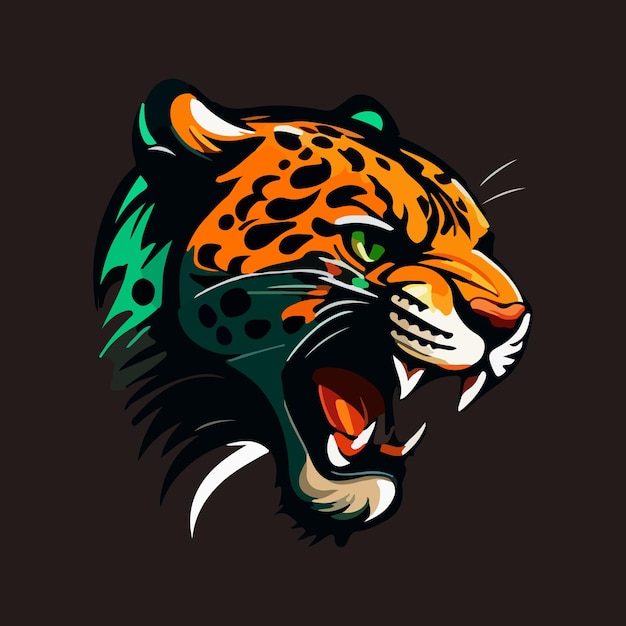 Ein Jaguar mit grünen Augen ist auf einem dunklen Hintergrund.