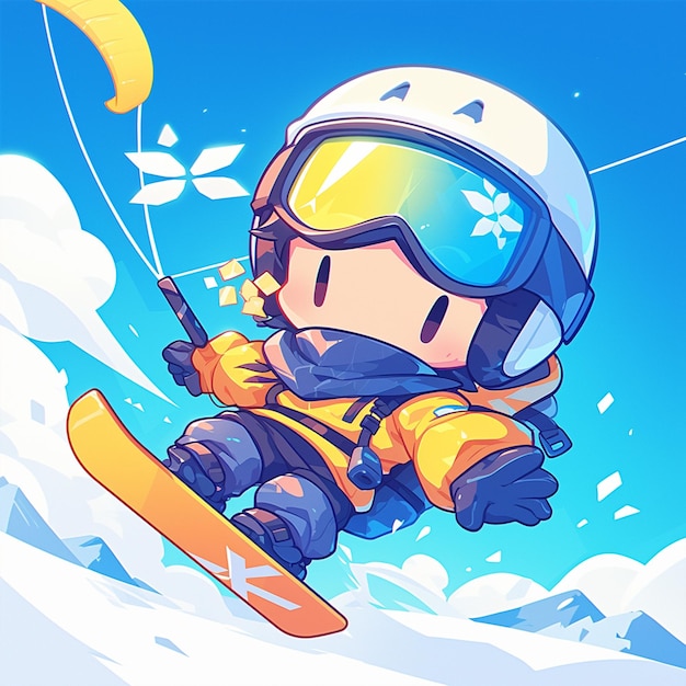 Vektor ein junge aus anchorage macht kite-snowboarding im cartoon-stil