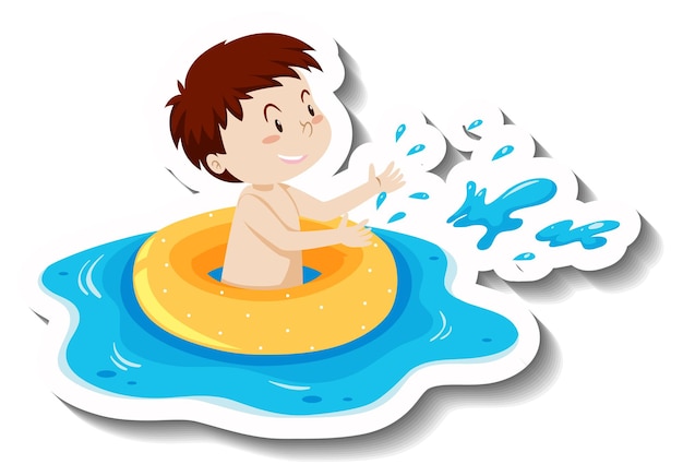 Ein Junge mit Schwimmring im Wasser