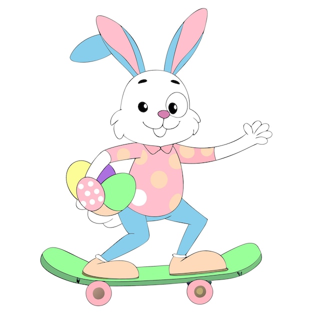ein Kaninchen auf einem Skateboard mit einem Kaninchen darauf