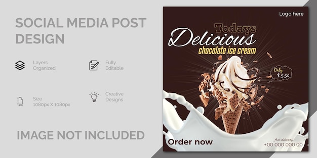 Vektor ein köstliches schokoladeneis-social-media-poster-banner oder eine designvorlage für einen werbebeitrag