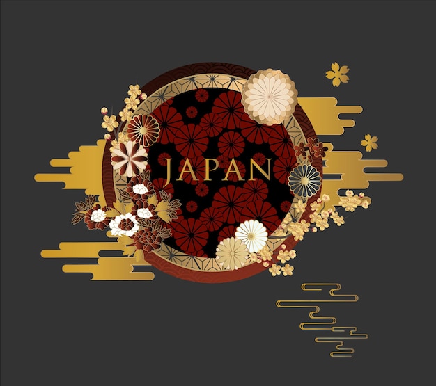 Ein kreis mit dem wort japan in gold und rot.