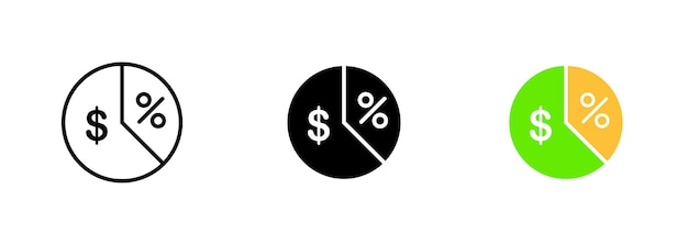 Ein kreisförmiges diagramm, das die aufschlüsselung der finanzdaten in prozent mit den symbolen für den us-dollar und den prozentsatz zeigt