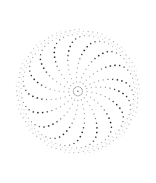 Ein kreisförmiges muster mit schwarzen farbpunkten darauf geometrischer kreismosaik-wirbelvektor