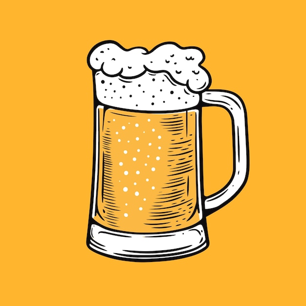 Ein krug bier mit schaum auf gelbem hintergrund.