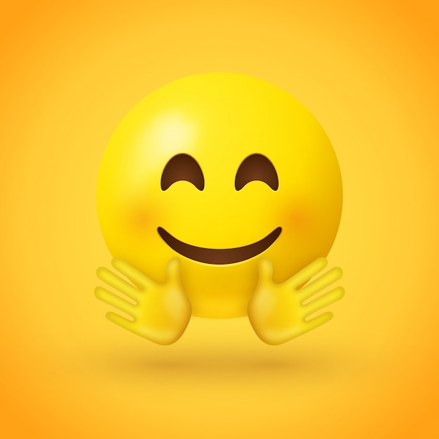Ein lächelndes Gesicht Emoji mit rosigen Wangen und offenen Händen