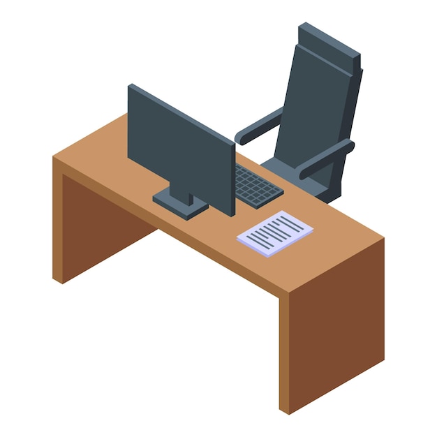 Ein leerer Büro-Schreibtisch mit einer Desktop-Computer-Tastatur und einem ergonomischen Stuhl
