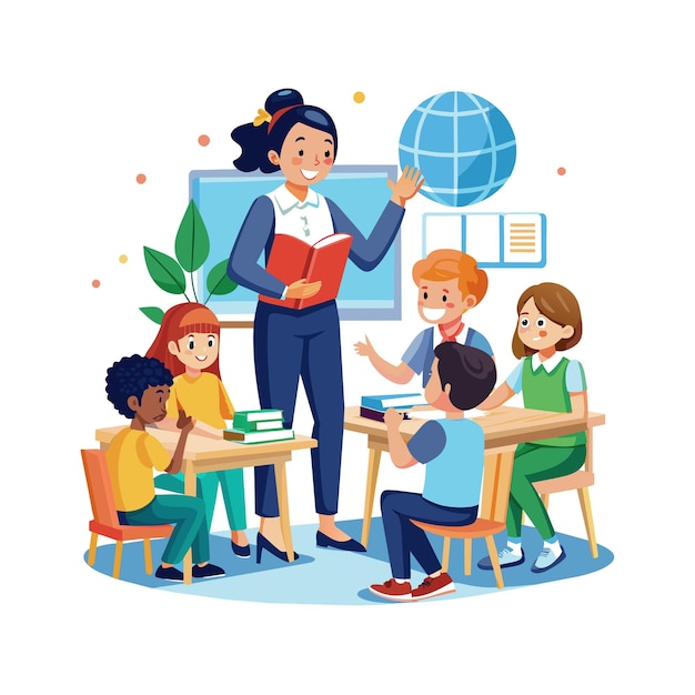 Ein Lehrer unterrichtet im Klassenzimmer Vektor-Illustration
