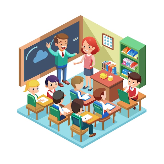 Ein Lehrer unterrichtet im Klassenzimmer Vektor-Illustration