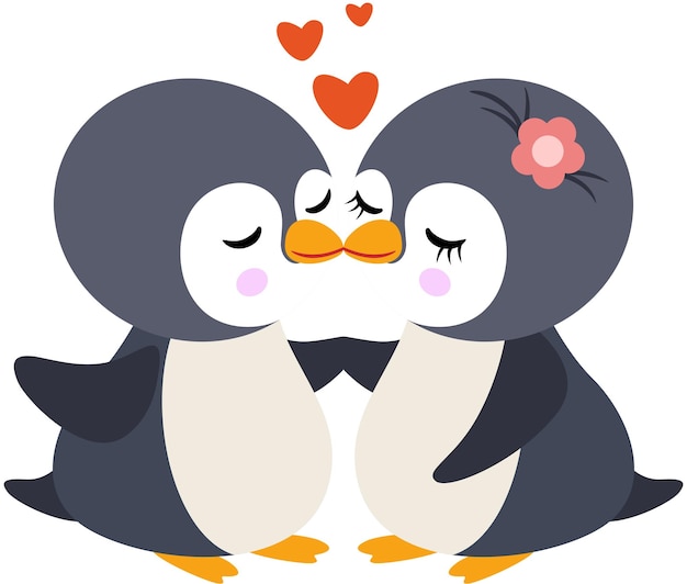 Ein liebendes und süßes pinguinpaar küsst sich