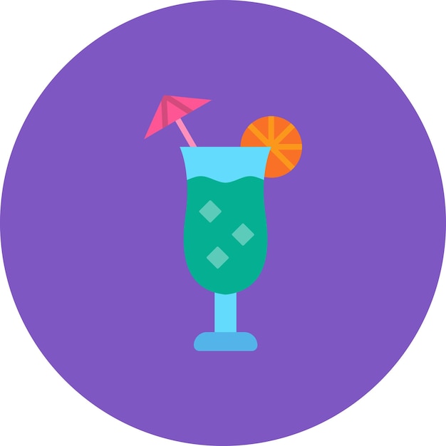 Vektor ein lila runder kreis mit einem strohhalm und einem pint cocktail darauf