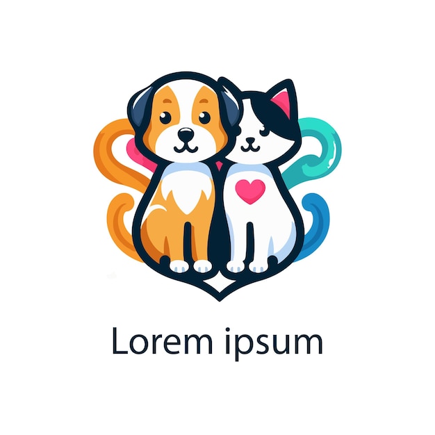 ein Logo für einen Hund und eine Katze mit einem Herz in der Mitte