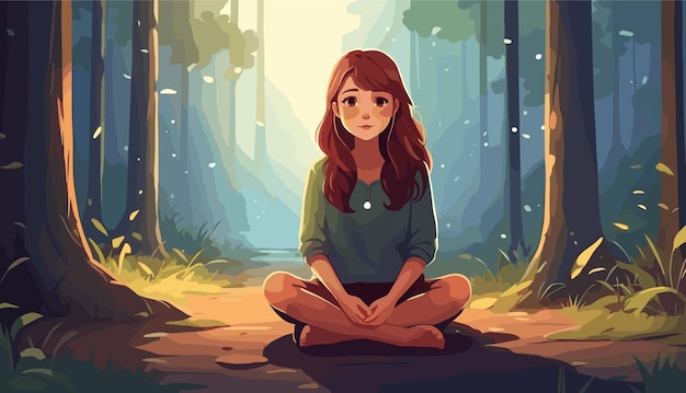 ein Mädchen, das allein im Wald sitzt
