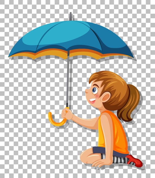 Ein mädchen, das regenschirmkarikatur hält