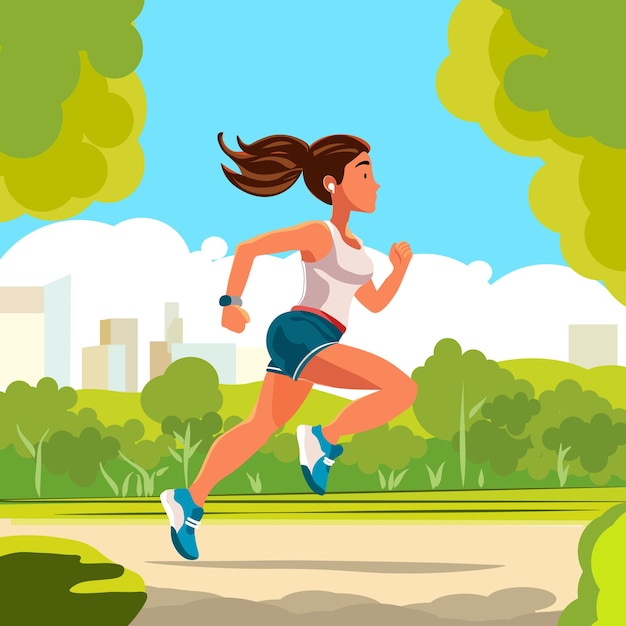 Ein Mädchen joggt im Park