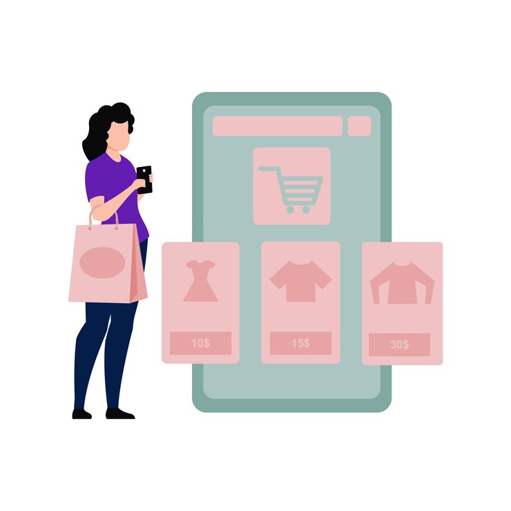 Vektor ein mädchen macht online-shopping