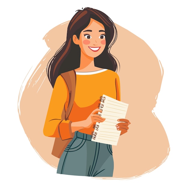 ein Mädchen mit einem Buch, auf dem steht: Sie hält ein Blatt Papier