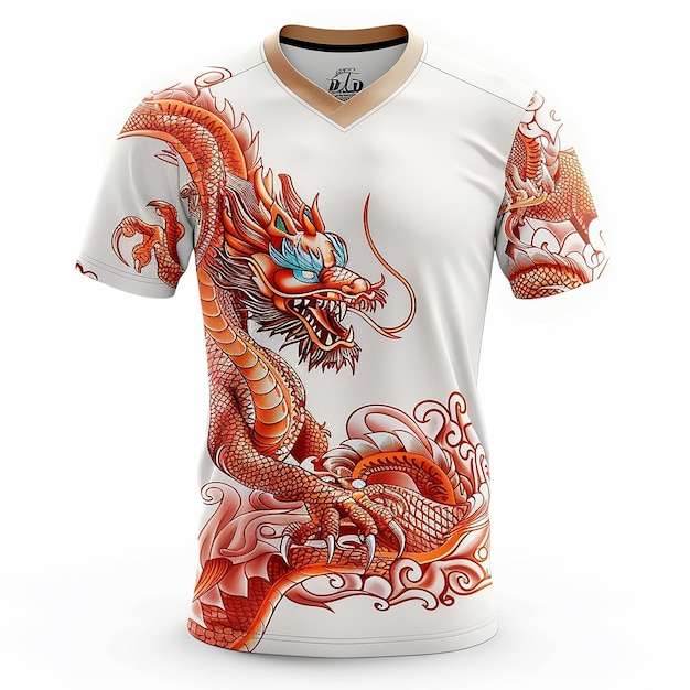 Ein Männer-T-Shirt mit rundem Hals, chinesisches Jahr des Drachen-Elementes, Illustrationsstil, klarer Hintergrund