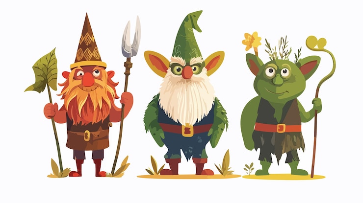Vektor ein magischer irischer kobold-gnome, umgeben von shamrocks, der wünsche erfüllt.