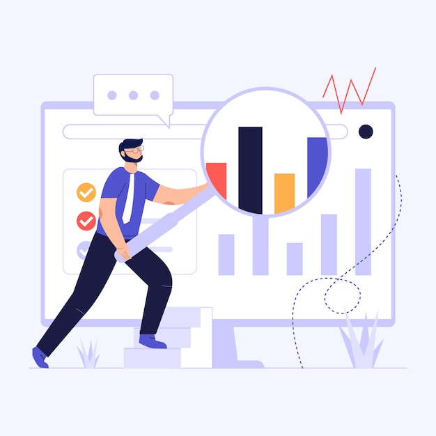 Ein Mann analysiert Datenkonzeptionelle Design-Ilustration