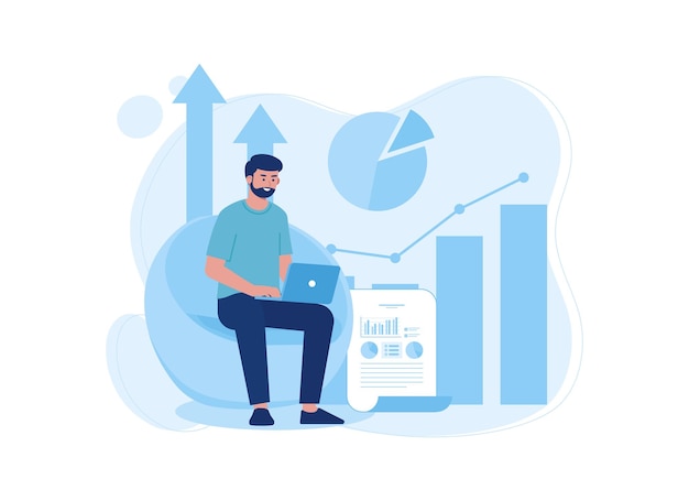 ein Mann analysiert Wachstumsdaten Trendkonzept flache Illustration