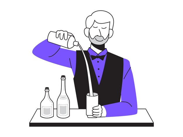 Vektor ein mann arbeitet mit einer sprühflasche und flaschen alkohol