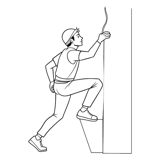 Ein mann, der an der wand klettert, zeigt eine vektorillustration.