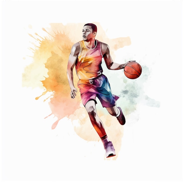 Ein mann, der basketball-aquarellfarbe spielt