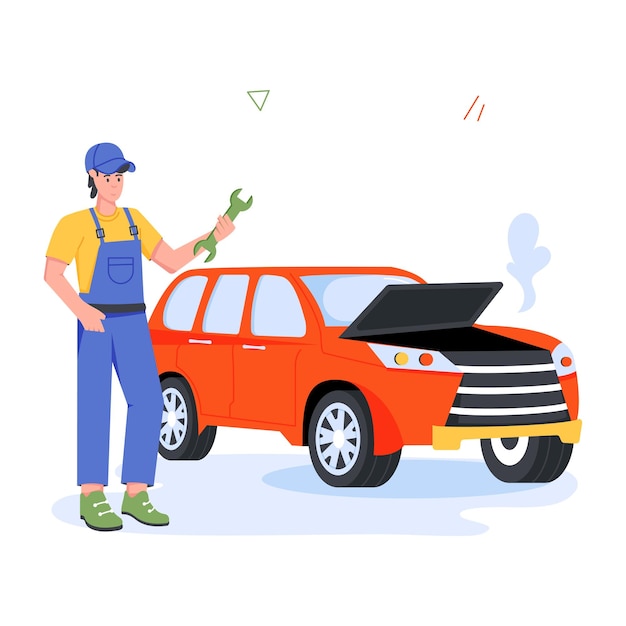 ein Mann, der ein Auto hält, dessen Motorhaube offen ist