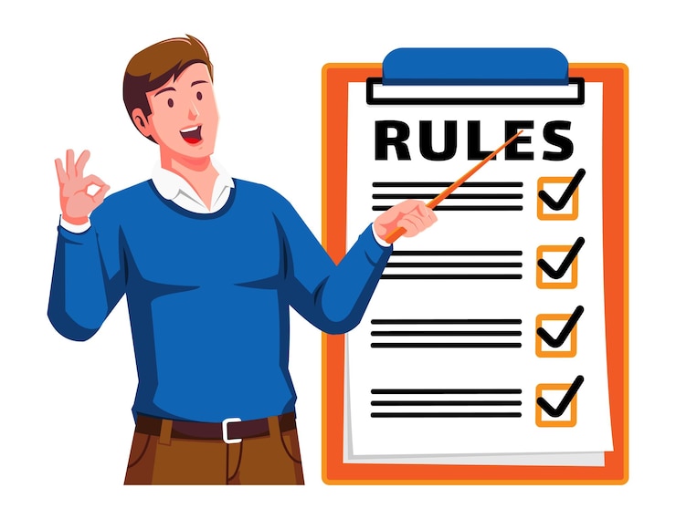 Vektor ein mann, der ein clipboard mit regeln und einer checkliste hält