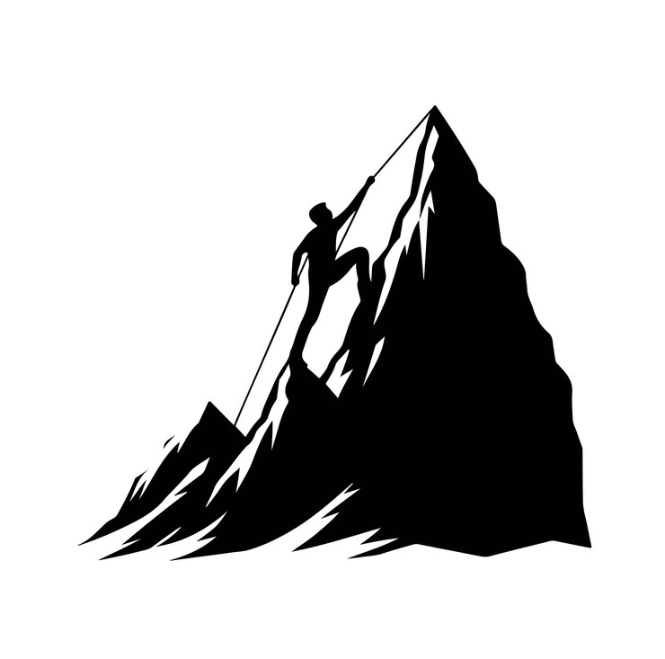 Vektor ein mann, der einen berg erklimmt ikon für bergsteigen ikon für wandersymbol für bergsteige illustration