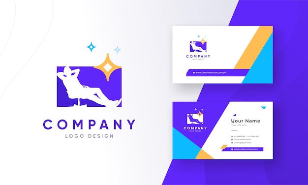 Ein mann, der sich im liegestuhl-logo mit corporate business visiting card vector illustration entspannt