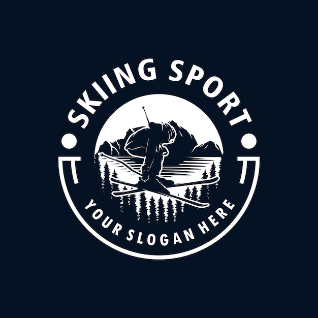 Ein Mann, der Ski im Berg-Logo-Design spielt