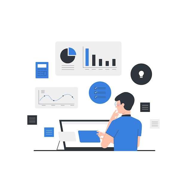 Ein Mann, der statistische Daten mit technologischen Mitteln teilt und analysiert