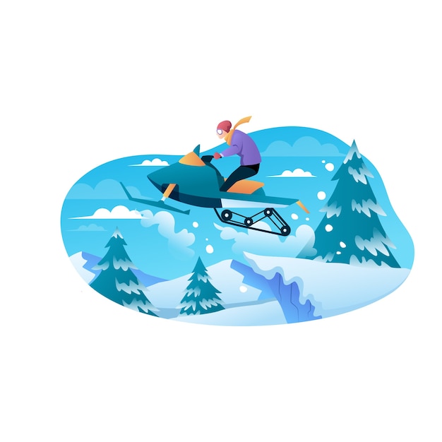 Ein mann genießen spielen eis jet ski flache illustration