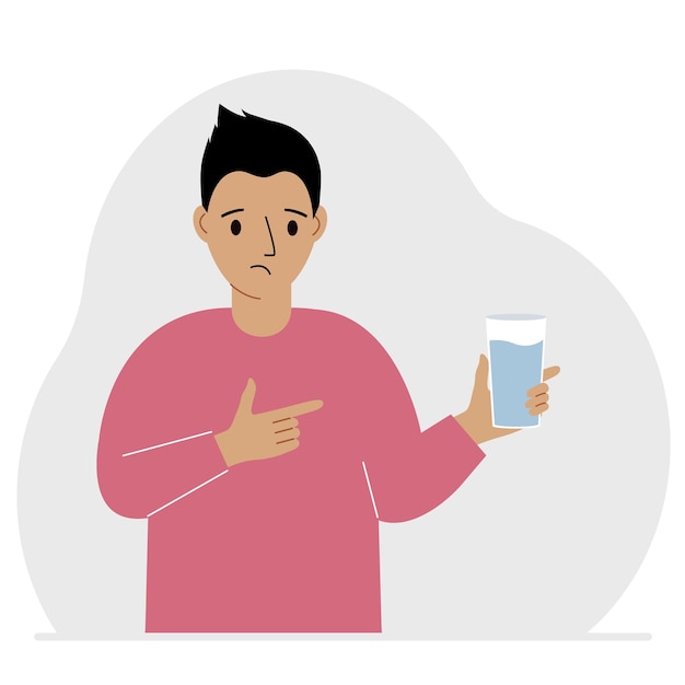 Vektor ein mann hält ein glas wasser in der hand das konzept des wasserhaushalts und der gesundheit