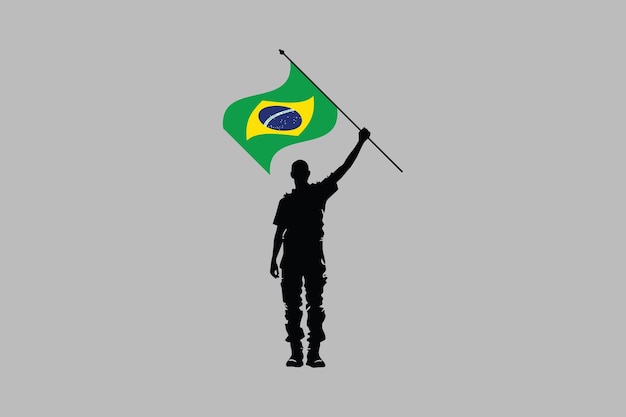 Ein Mann hält eine brasilianische Flagge Brasilien-Flagge über grünen Hintergrund Vektor-Illustration Brazilian Flagge