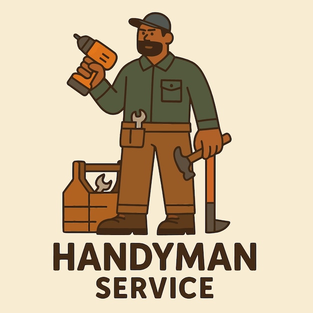 Ein Mann hält einen Bohrer und einen Hammer für Reparaturen oder Hausverbesserungen
