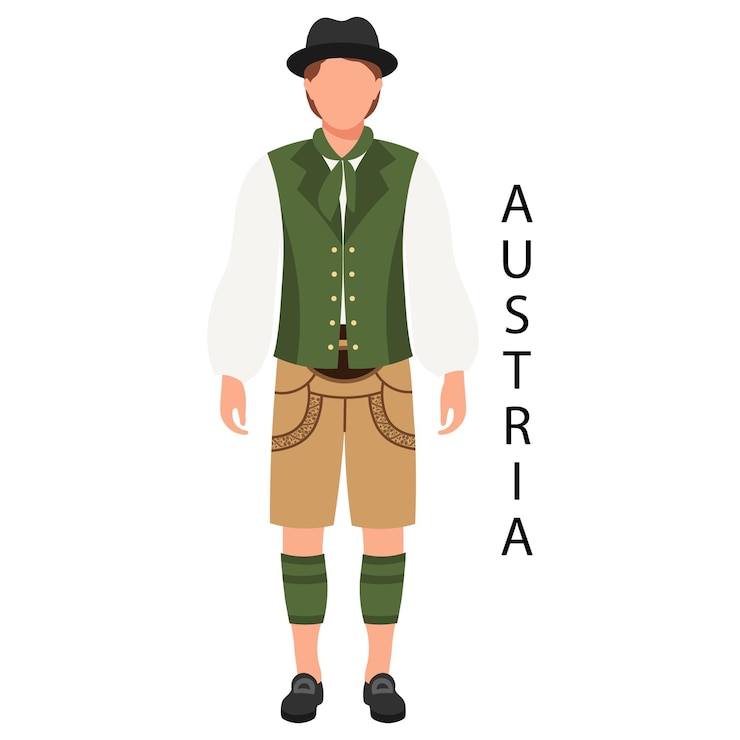 Vektor ein mann in österreichischer volkskostüm und kopfbedeckung kultur und traditionen österreichs illustration