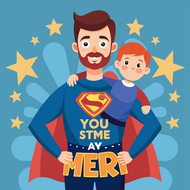 ein Mann mit einem Superman-Kostüm, der ein Baby und ein Baby hält